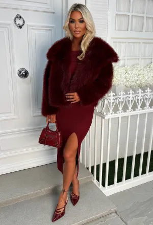 Furever Fantasy Burgundy Ultra Thick Faux Fur Jacket