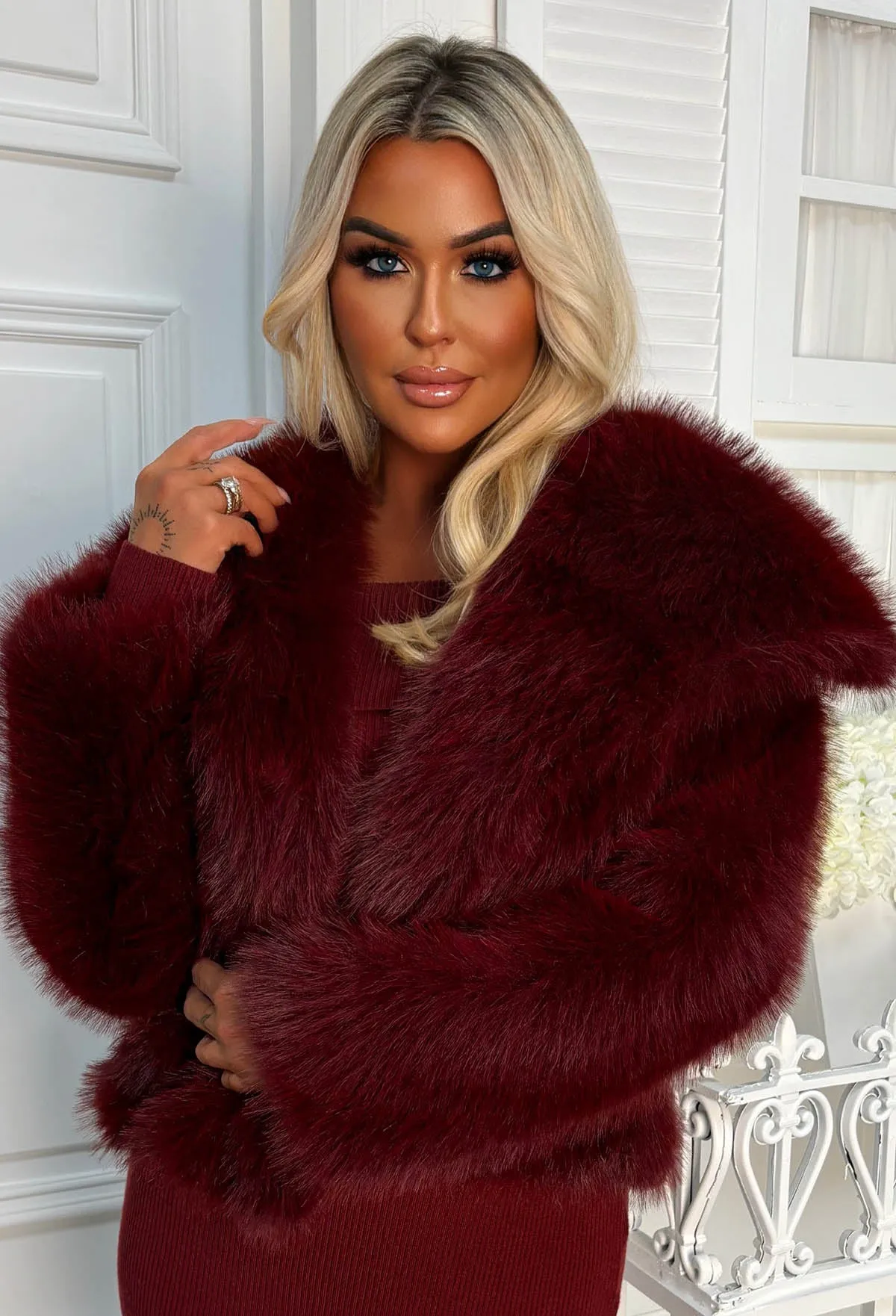 Furever Fantasy Burgundy Ultra Thick Faux Fur Jacket