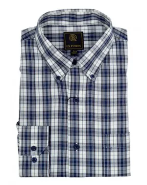 FX Fusion Navy Brown Multi Plaid Long Sleeve Men's Shirt with Button Down Collar