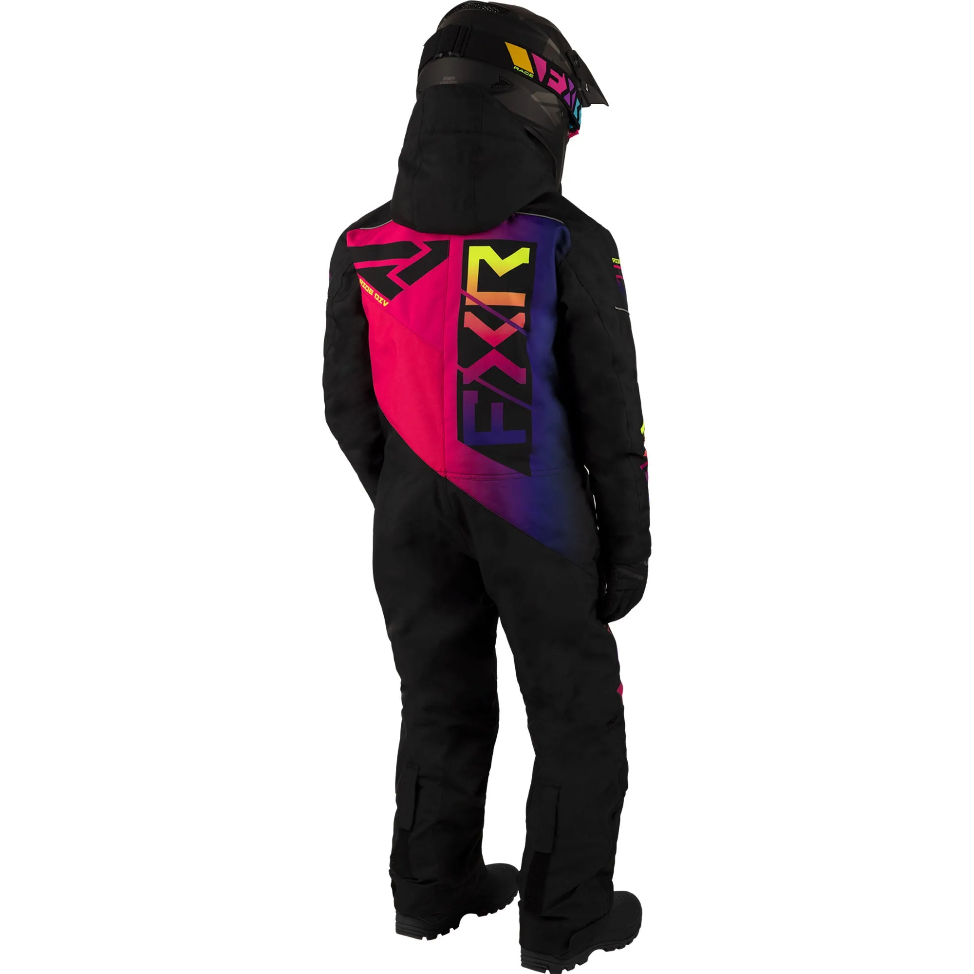 FXR Child Helium Snowmobile Monosuit Black/Neon Fusion Pink