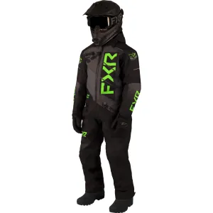 FXR Youth Helium Snowmobile Monosuit Black/Charcoal/Lime Grey