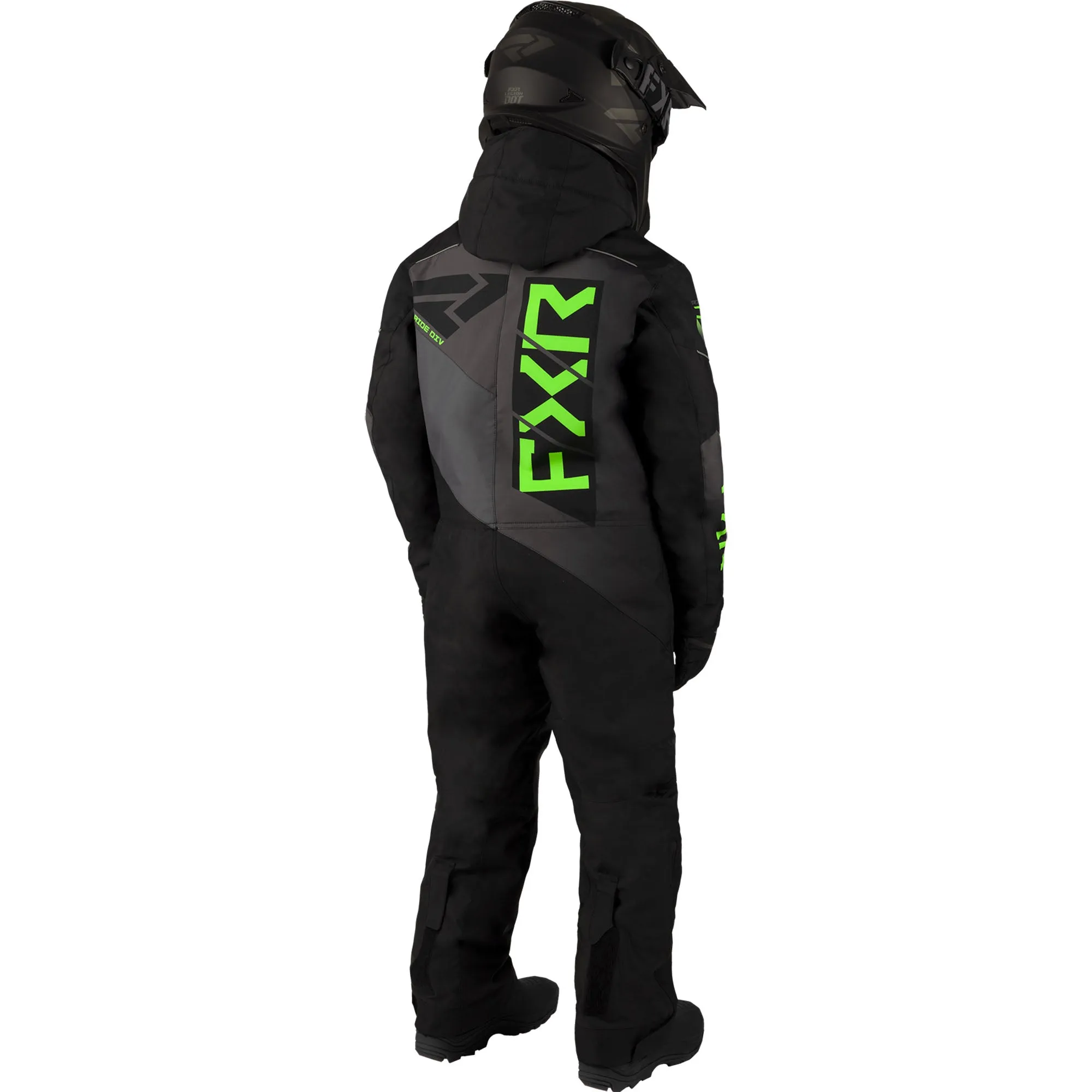 FXR Youth Helium Snowmobile Monosuit Black/Charcoal/Lime Grey