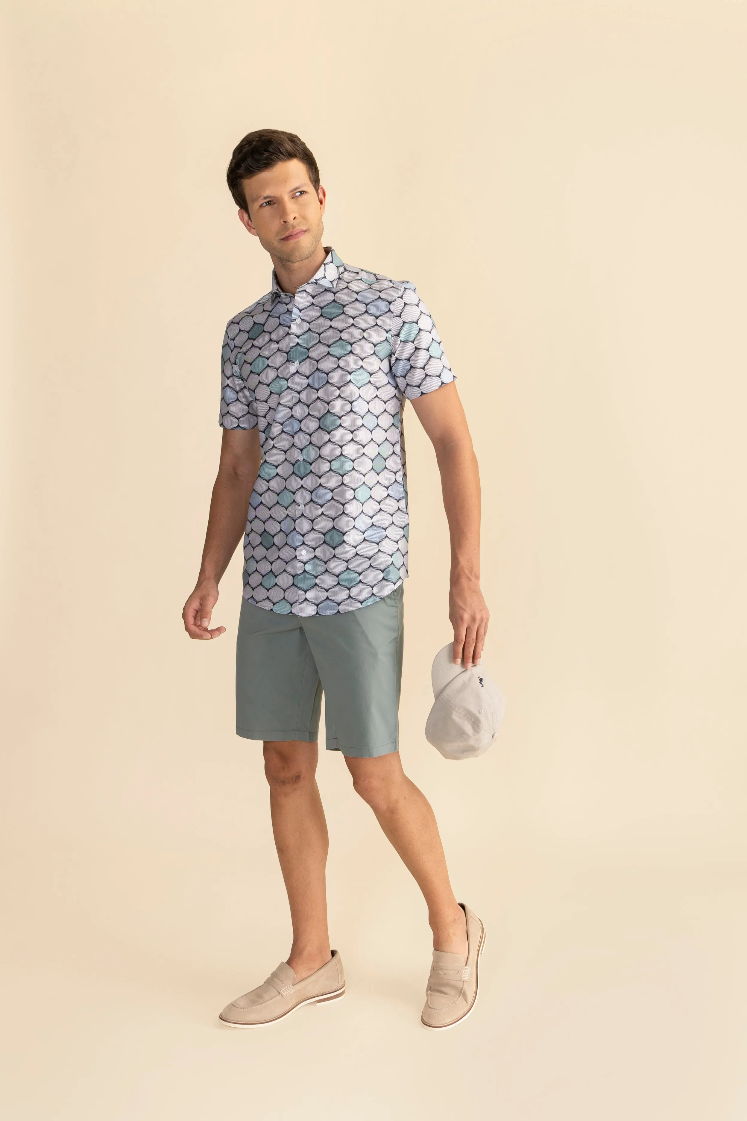 Half Sleeves Geometric Balloon Print Shirt EOSS