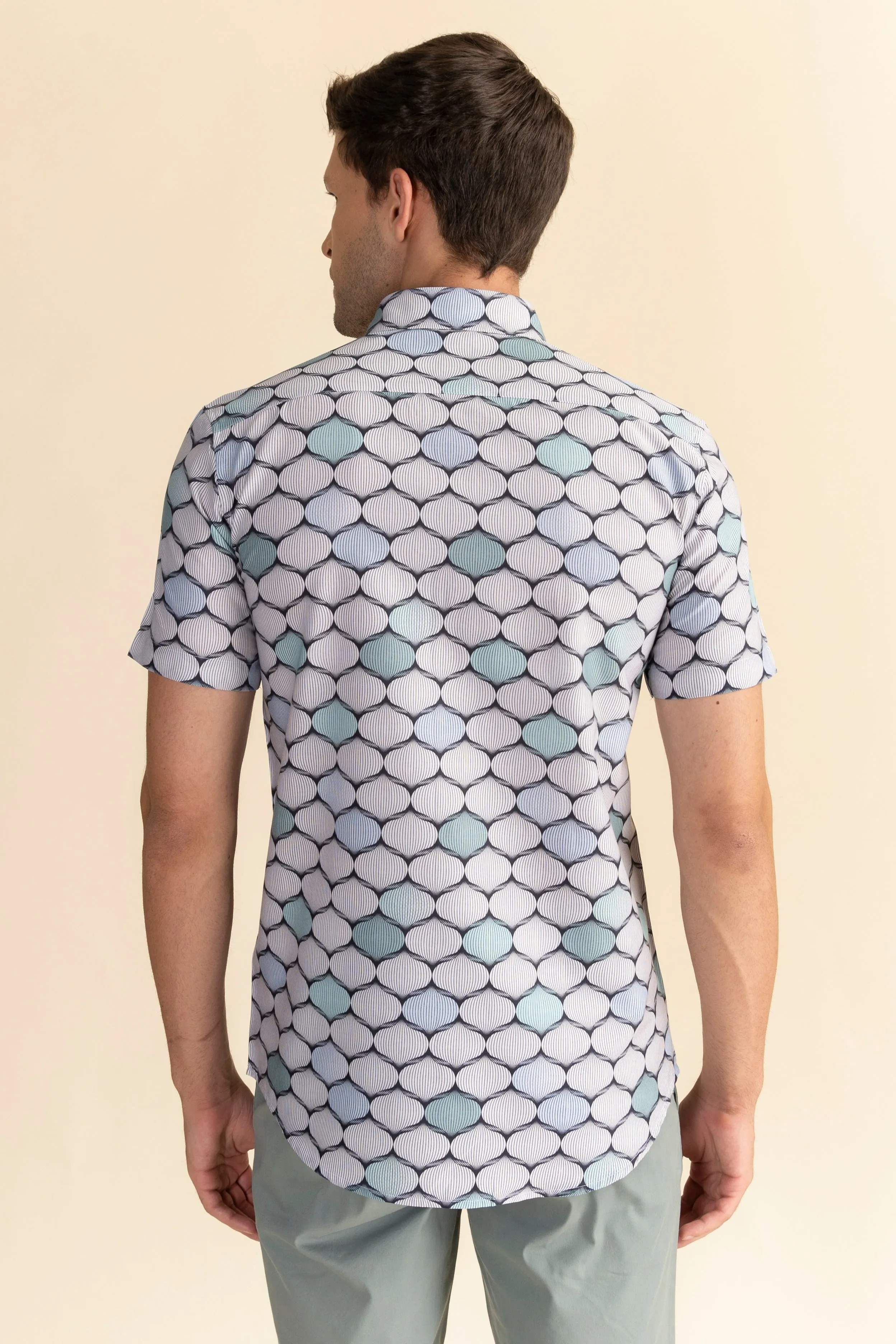 Half Sleeves Geometric Balloon Print Shirt EOSS