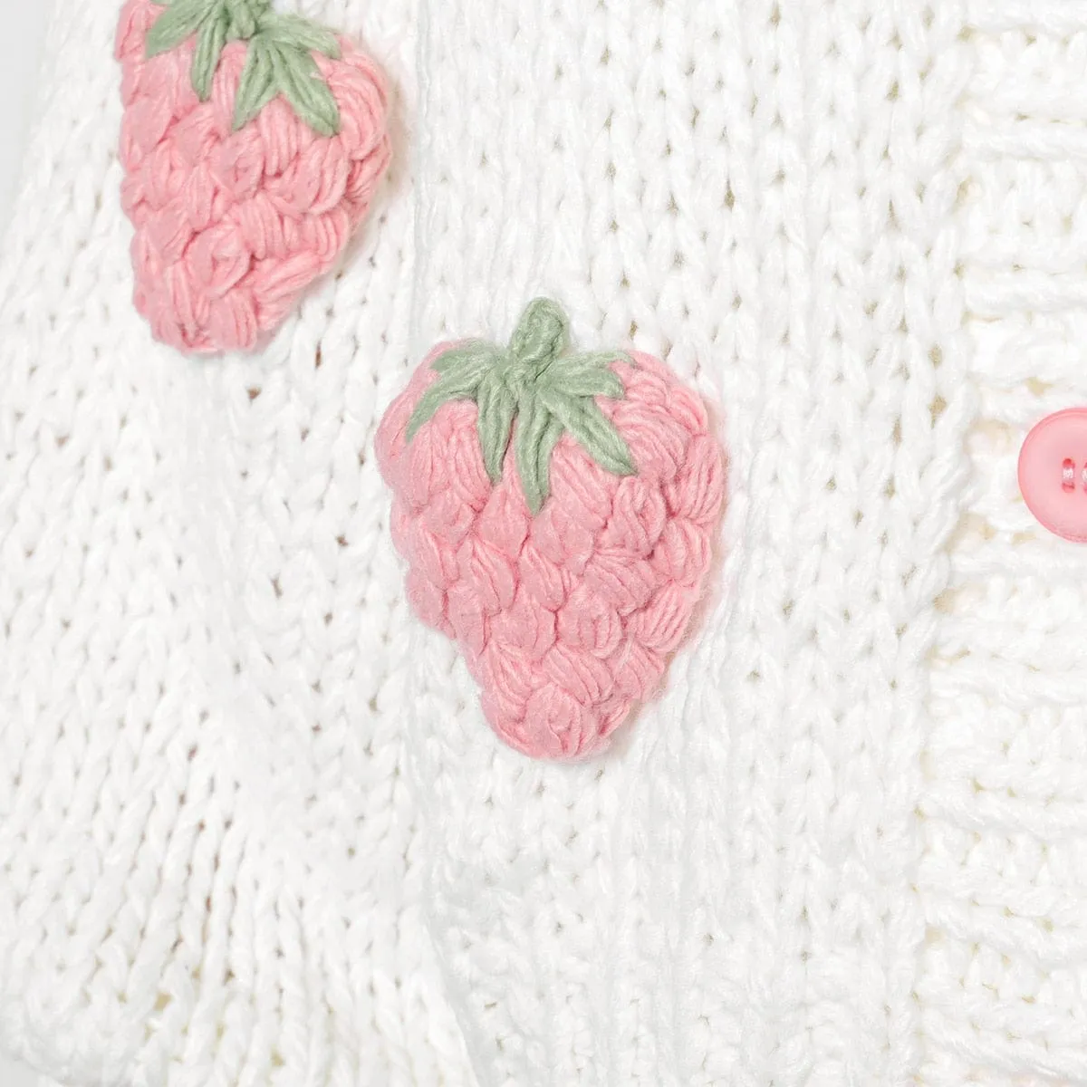 Handmade 3D Strawberries Cardigan Sweater