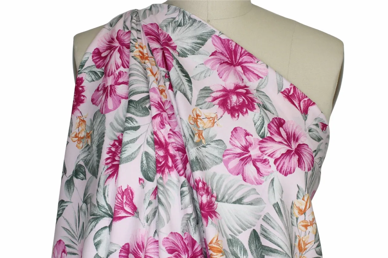 Hibiscus Garden Rayon Soft-Finish Broadcloth - Pinks/Greens/Tangerine