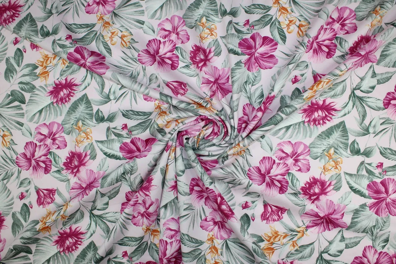 Hibiscus Garden Rayon Soft-Finish Broadcloth - Pinks/Greens/Tangerine