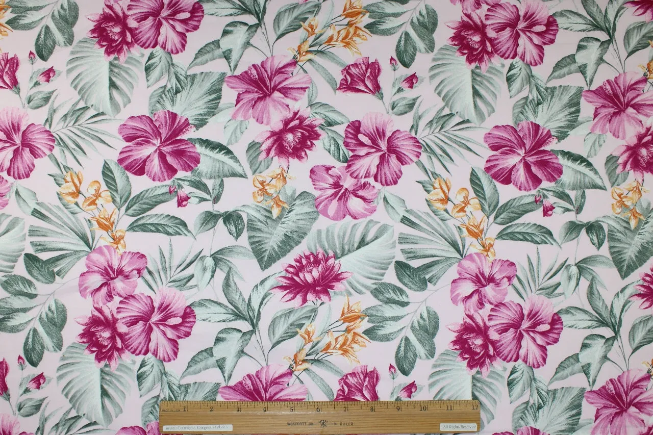 Hibiscus Garden Rayon Soft-Finish Broadcloth - Pinks/Greens/Tangerine