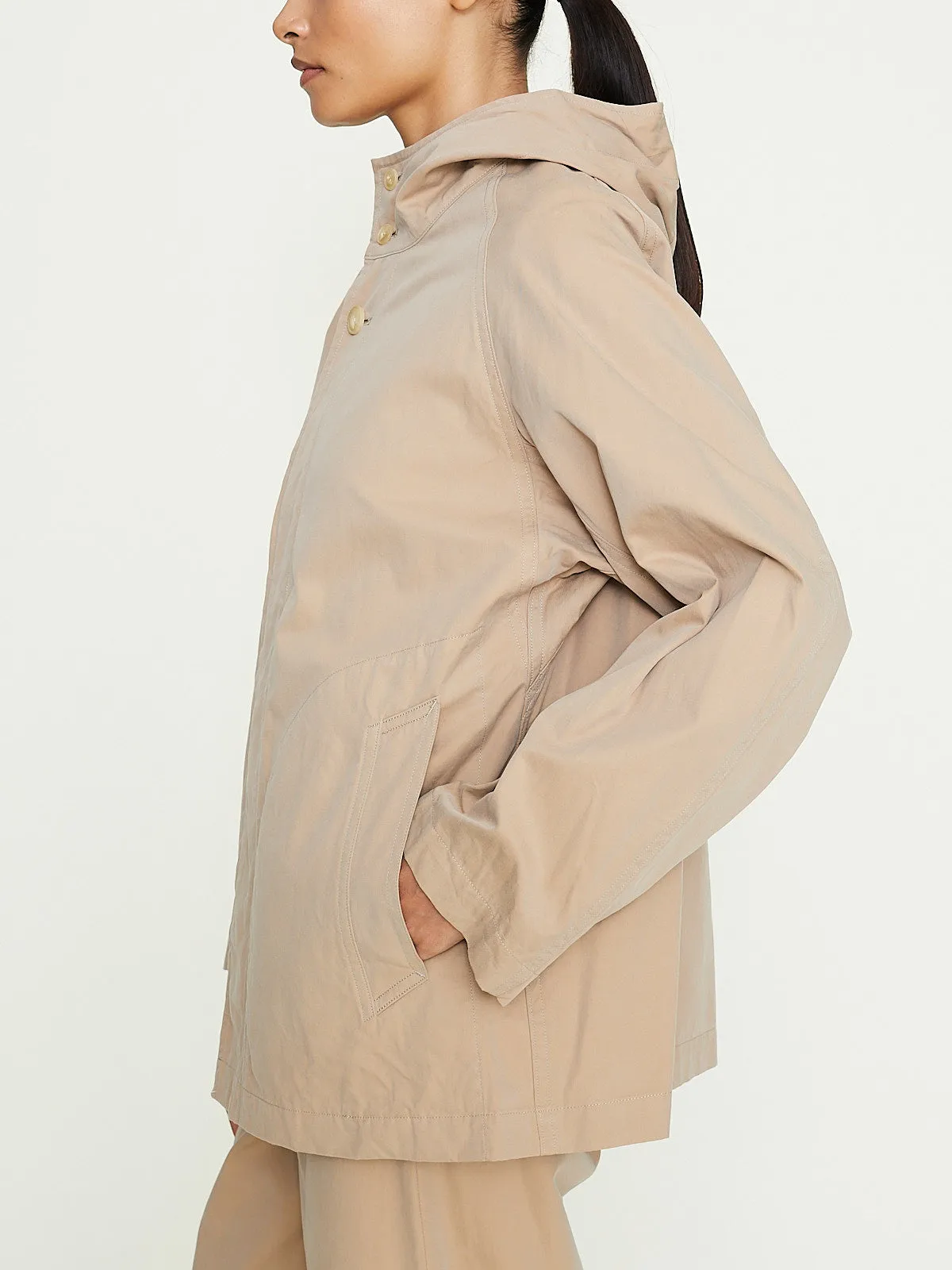 Hooded Short Coat in Dark Beige