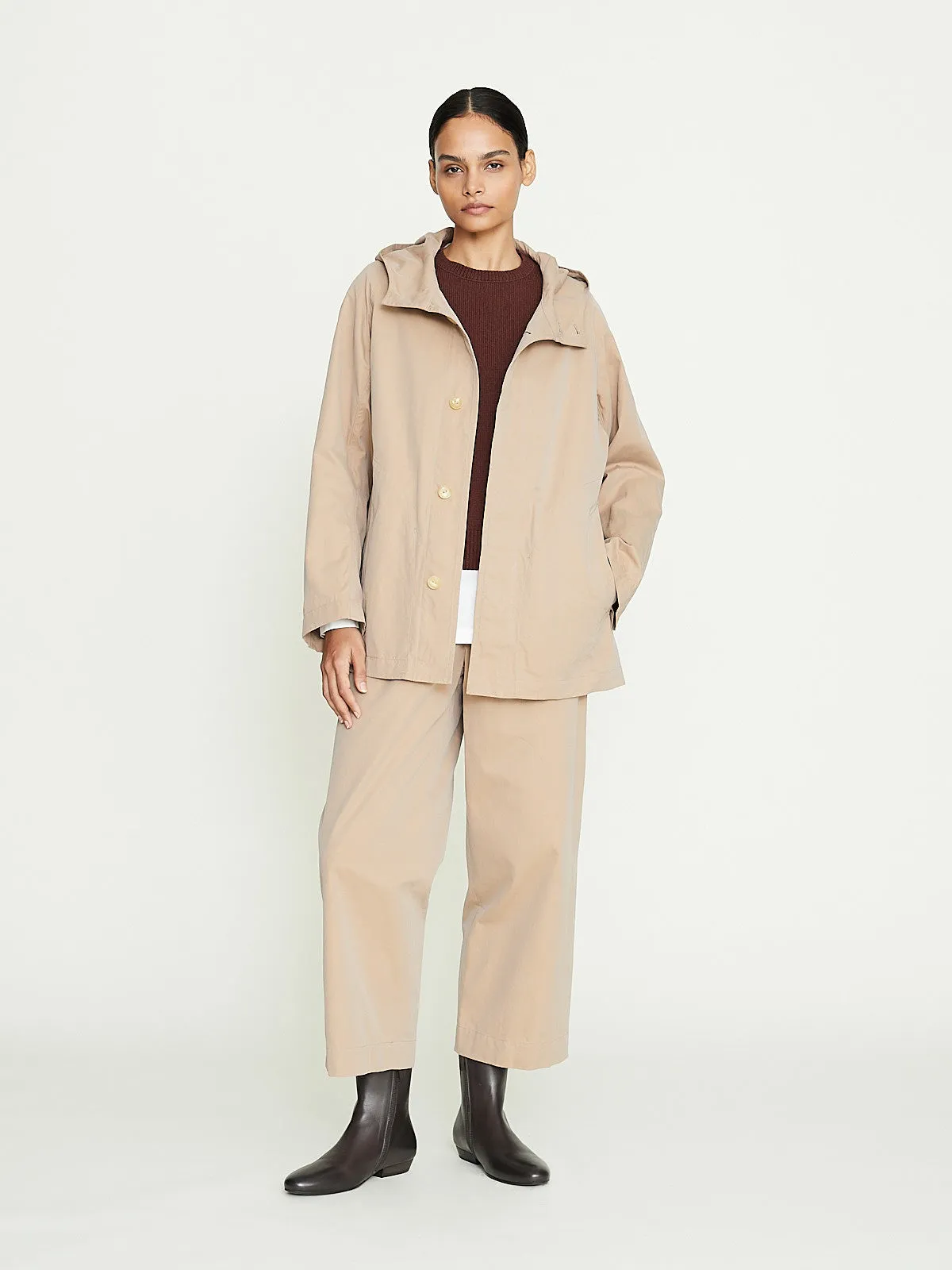 Hooded Short Coat in Dark Beige