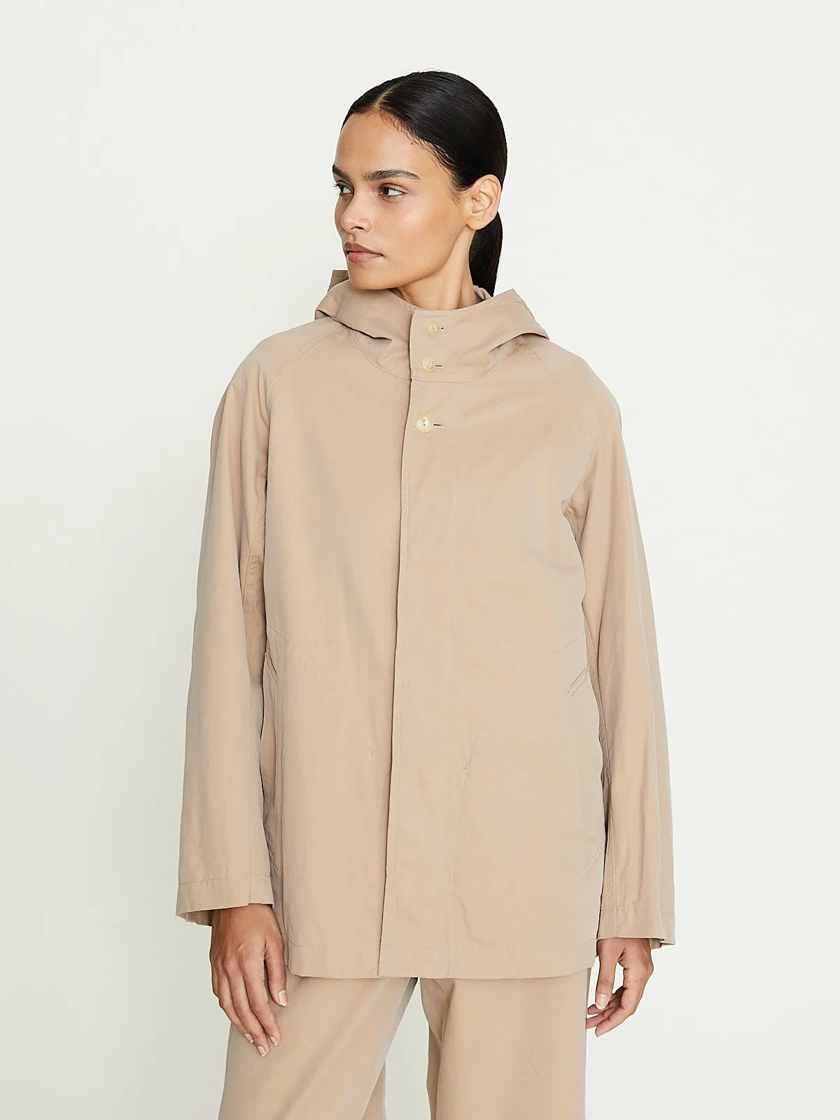 Hooded Short Coat in Dark Beige