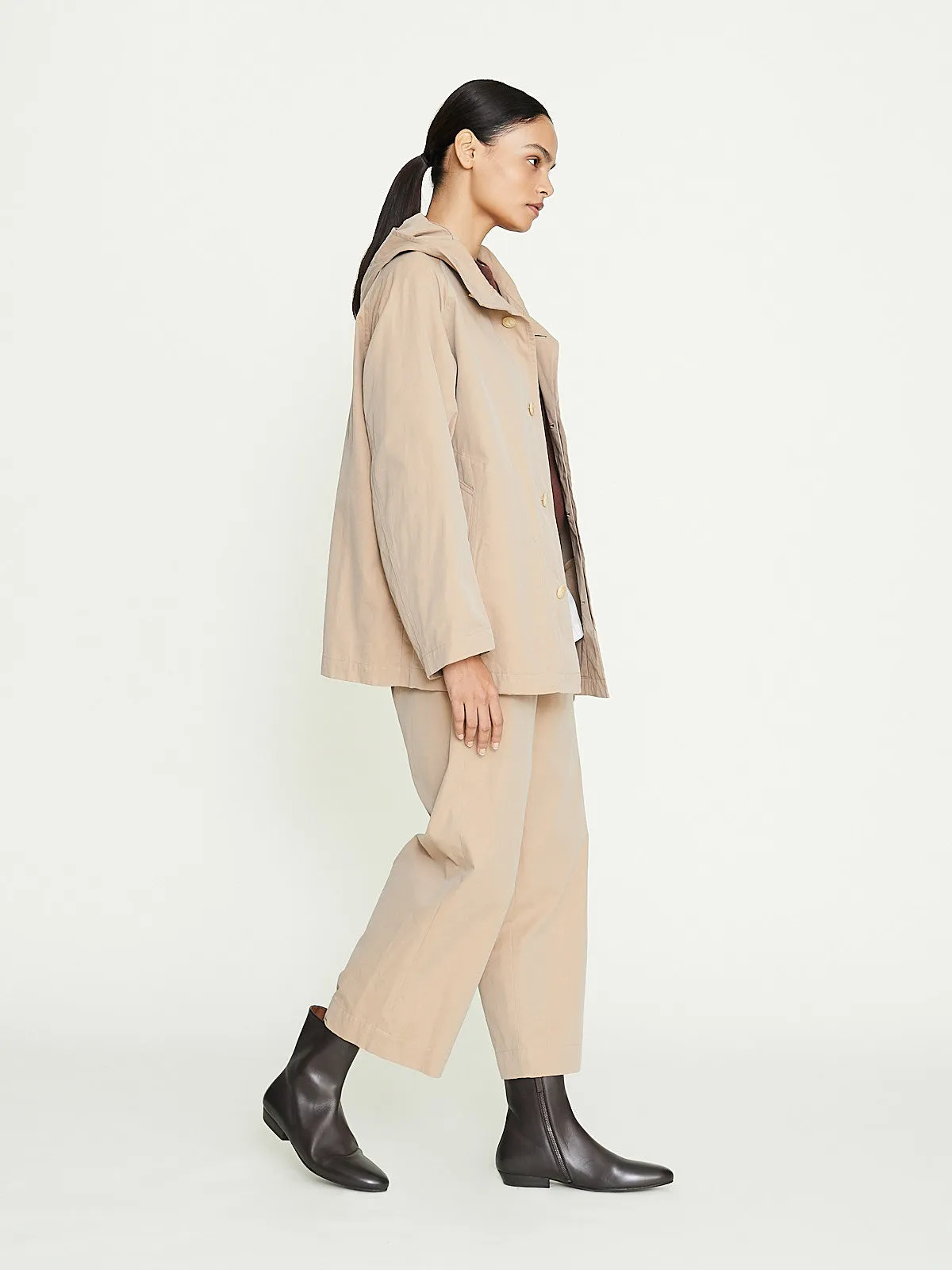 Hooded Short Coat in Dark Beige