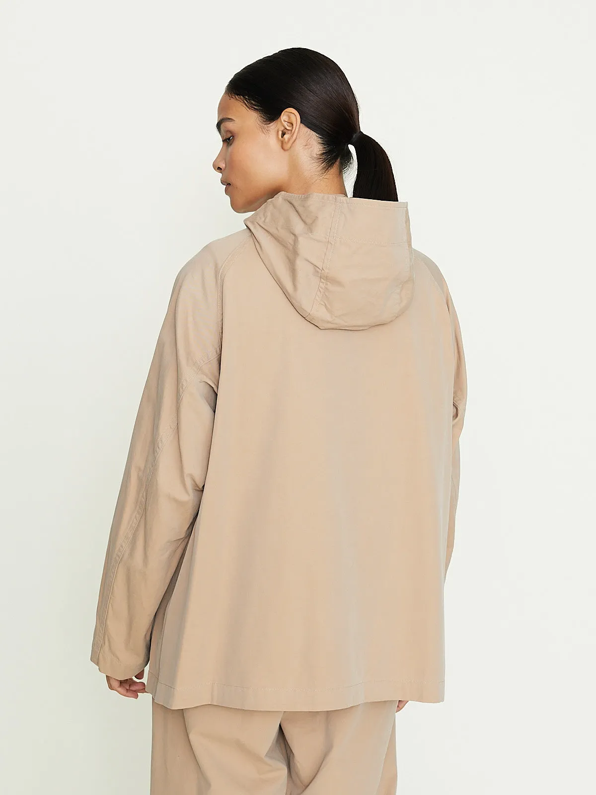 Hooded Short Coat in Dark Beige