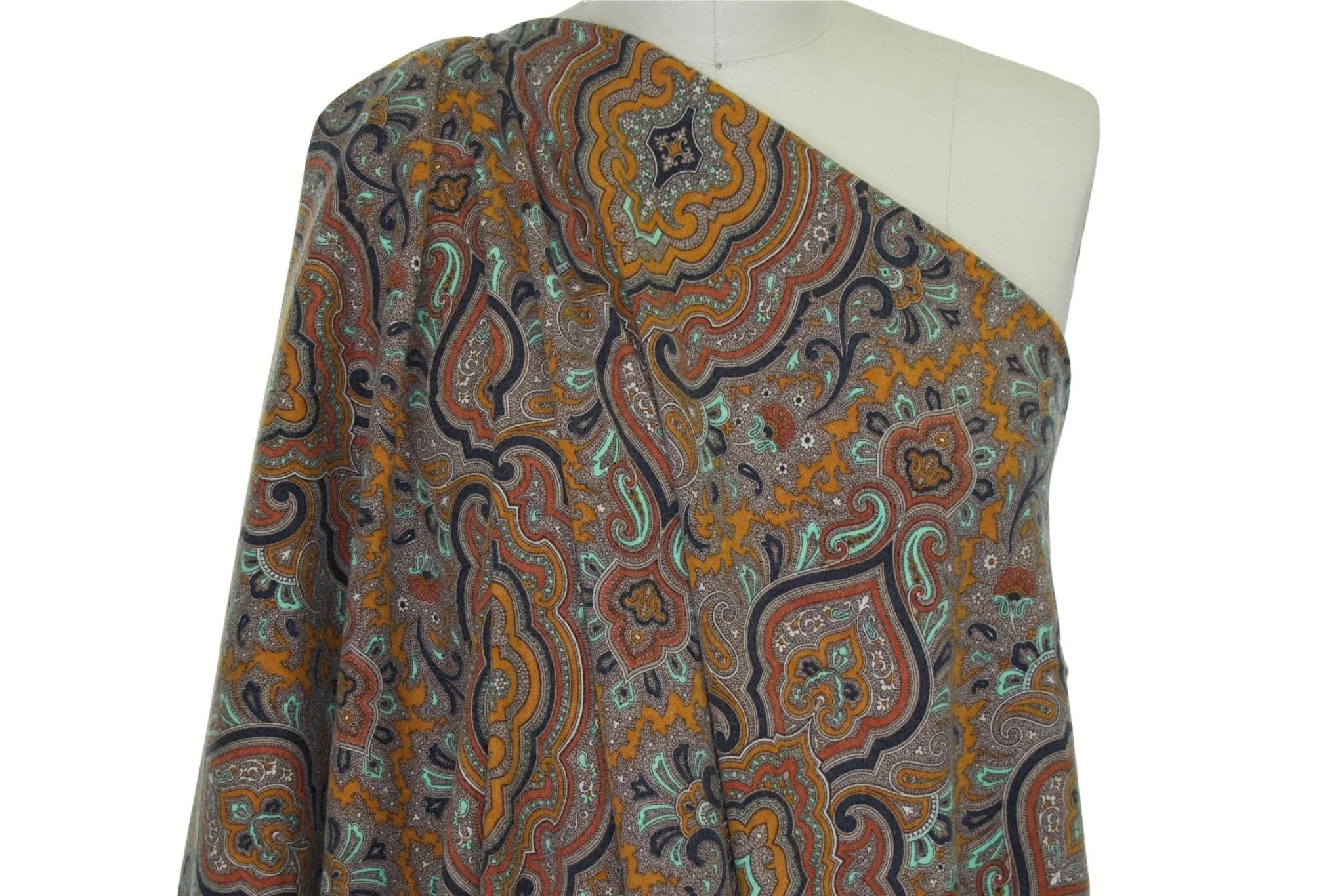 Italian Paisley Wool Double Knit - Earth Tones