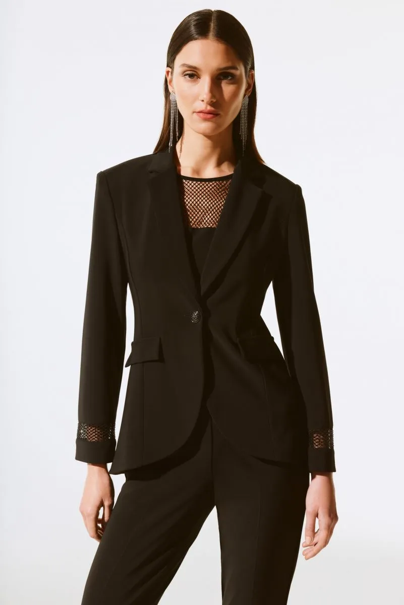 Joseph Ribkoff Black Embellished Mesh Insert Blazer Jacket 243752