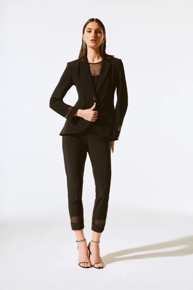 Joseph Ribkoff Black Embellished Mesh Insert Blazer Jacket 243752