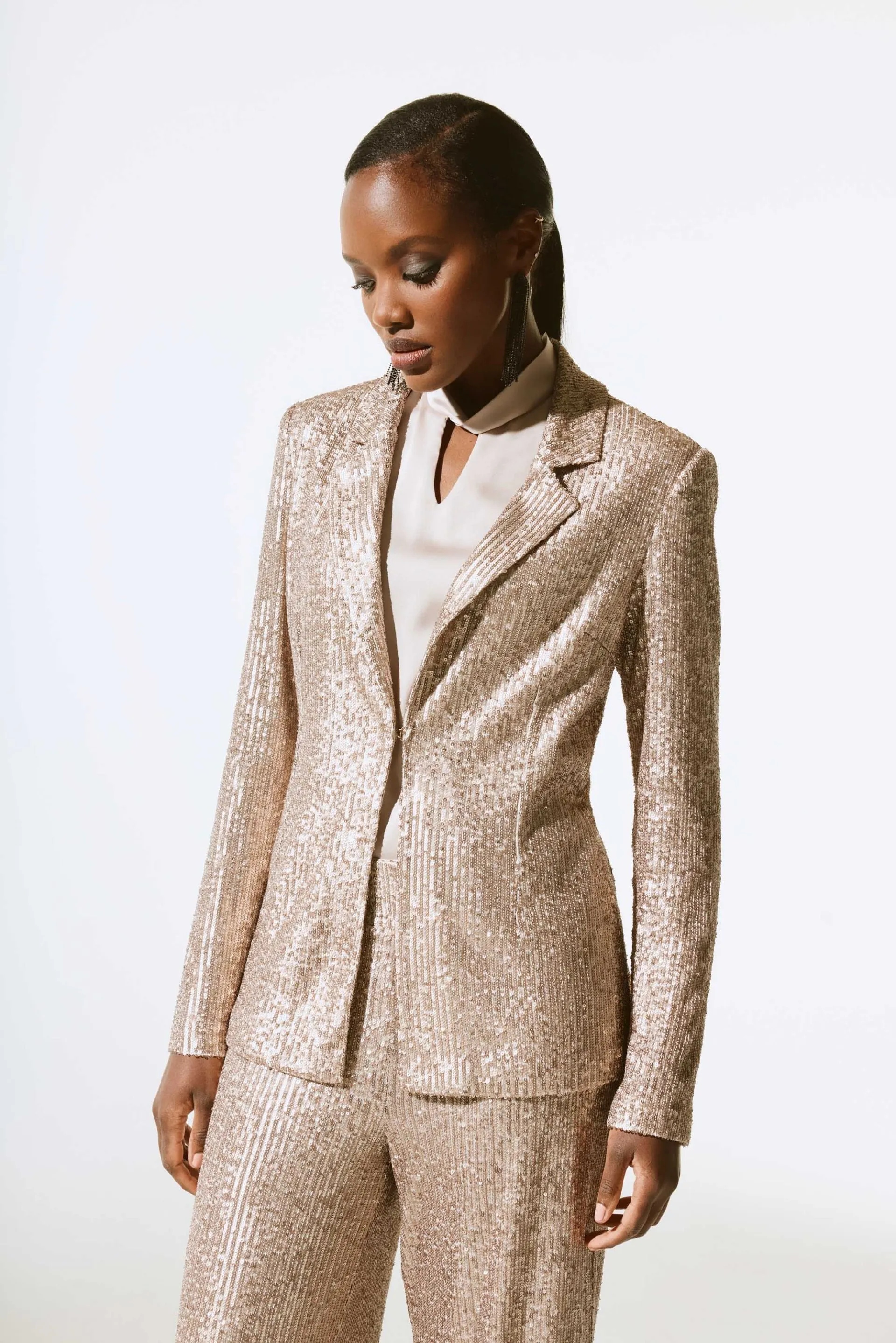 Joseph Ribkoff Matte Gold Sequined Long Sleeve Blazer Jacket 243772