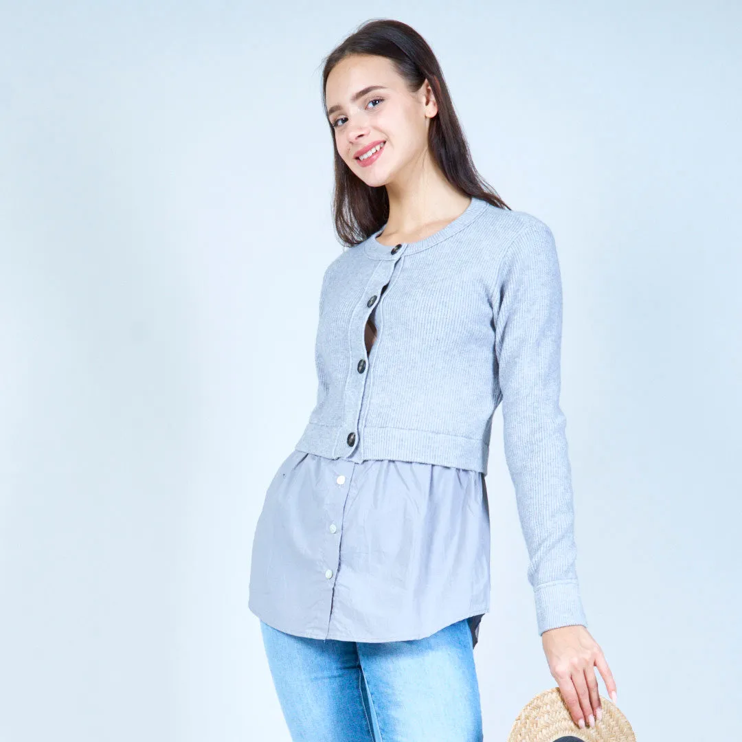 Layered knit button-up cardigan wholesale