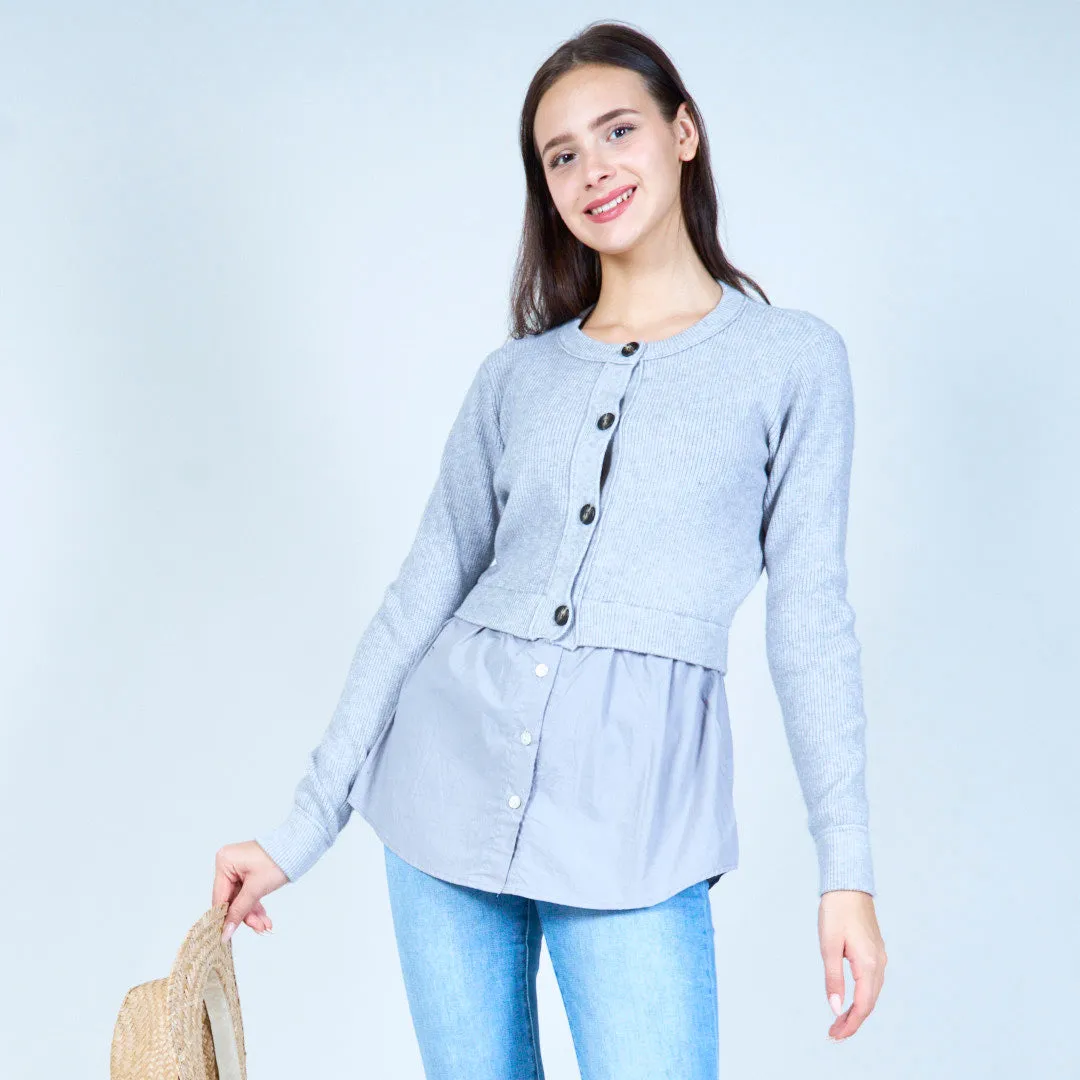 Layered knit button-up cardigan wholesale