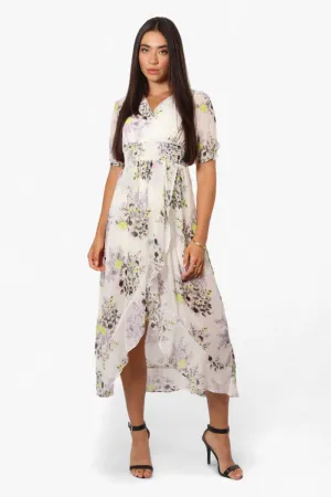 Limite Floral Crossover Chiffon Maxi Dress - White