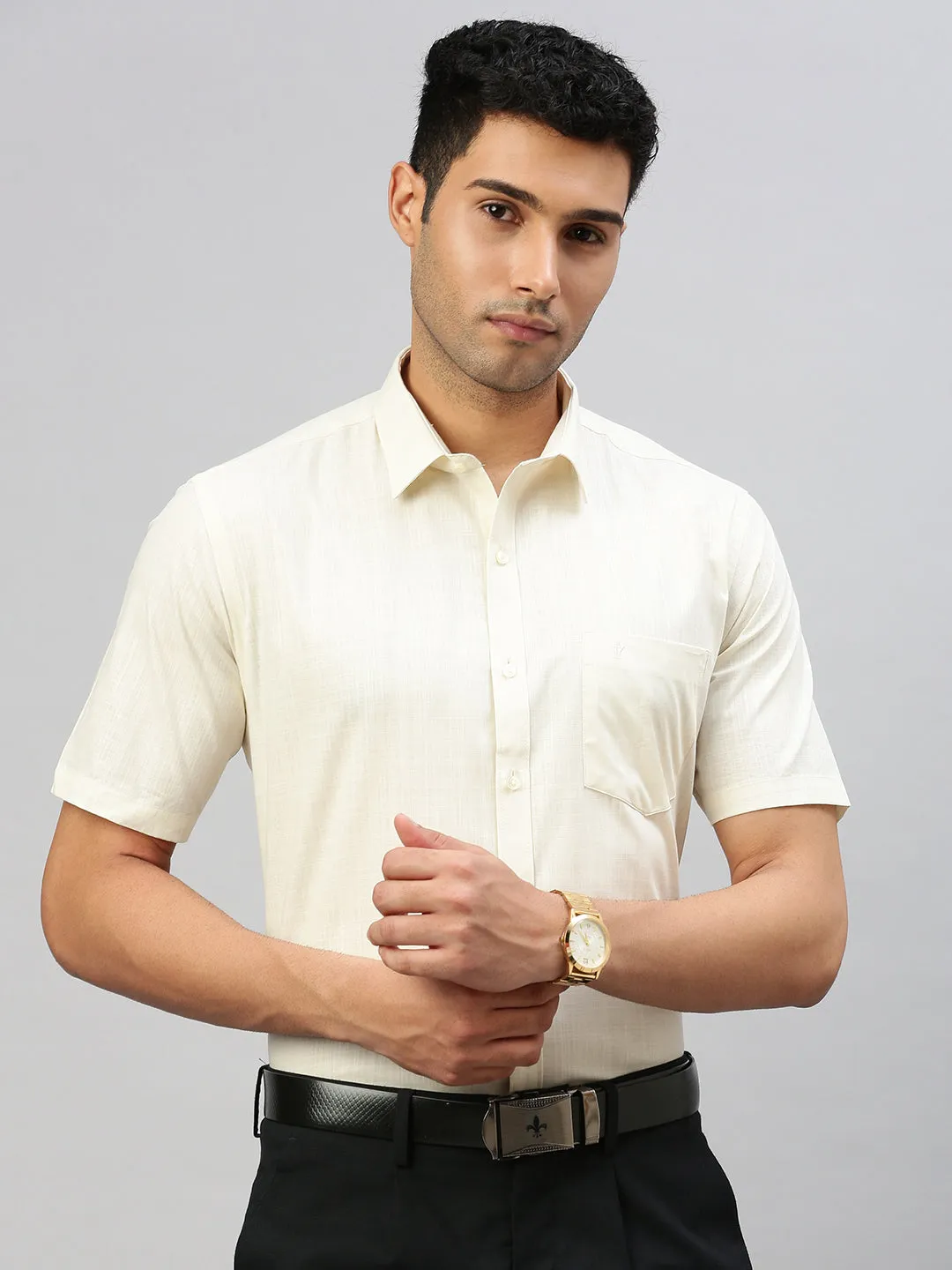 Men 100% Cotton Shirt Cream T37 TM1