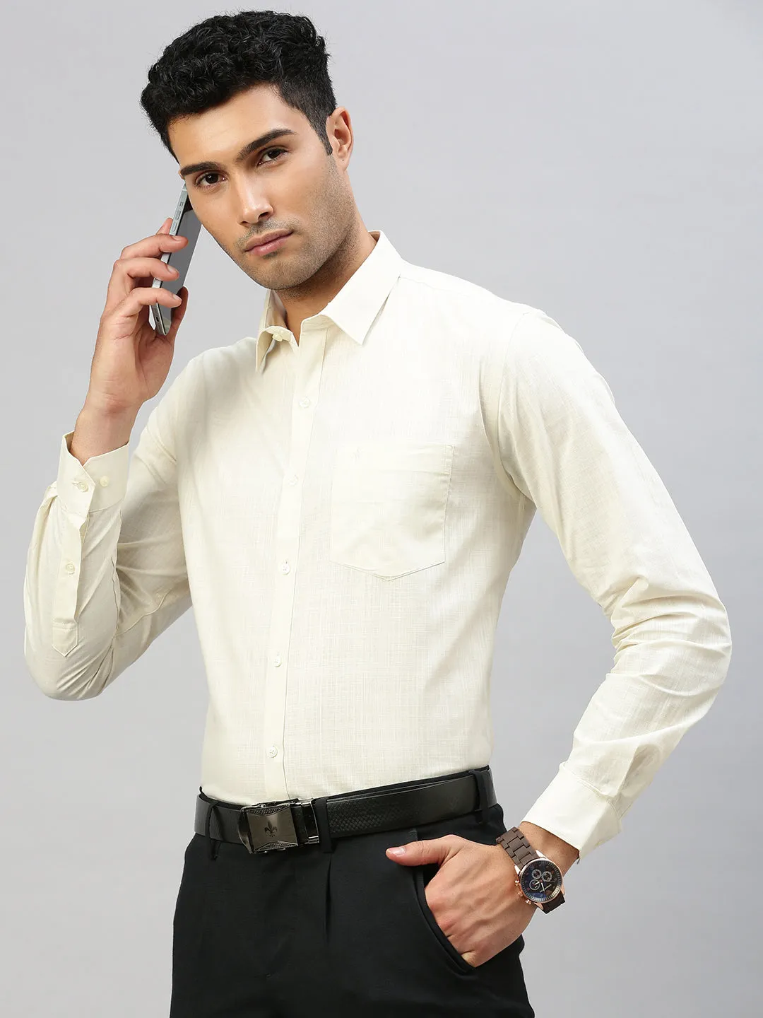 Men 100% Cotton Shirt Cream T37 TM1