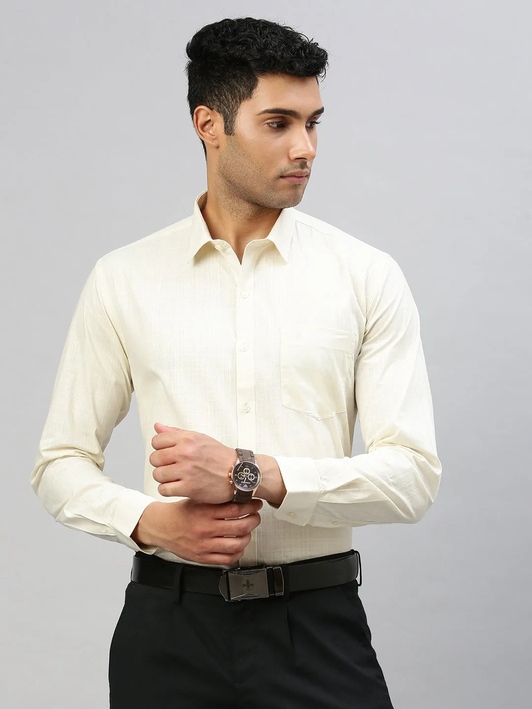 Men 100% Cotton Shirt Cream T37 TM1