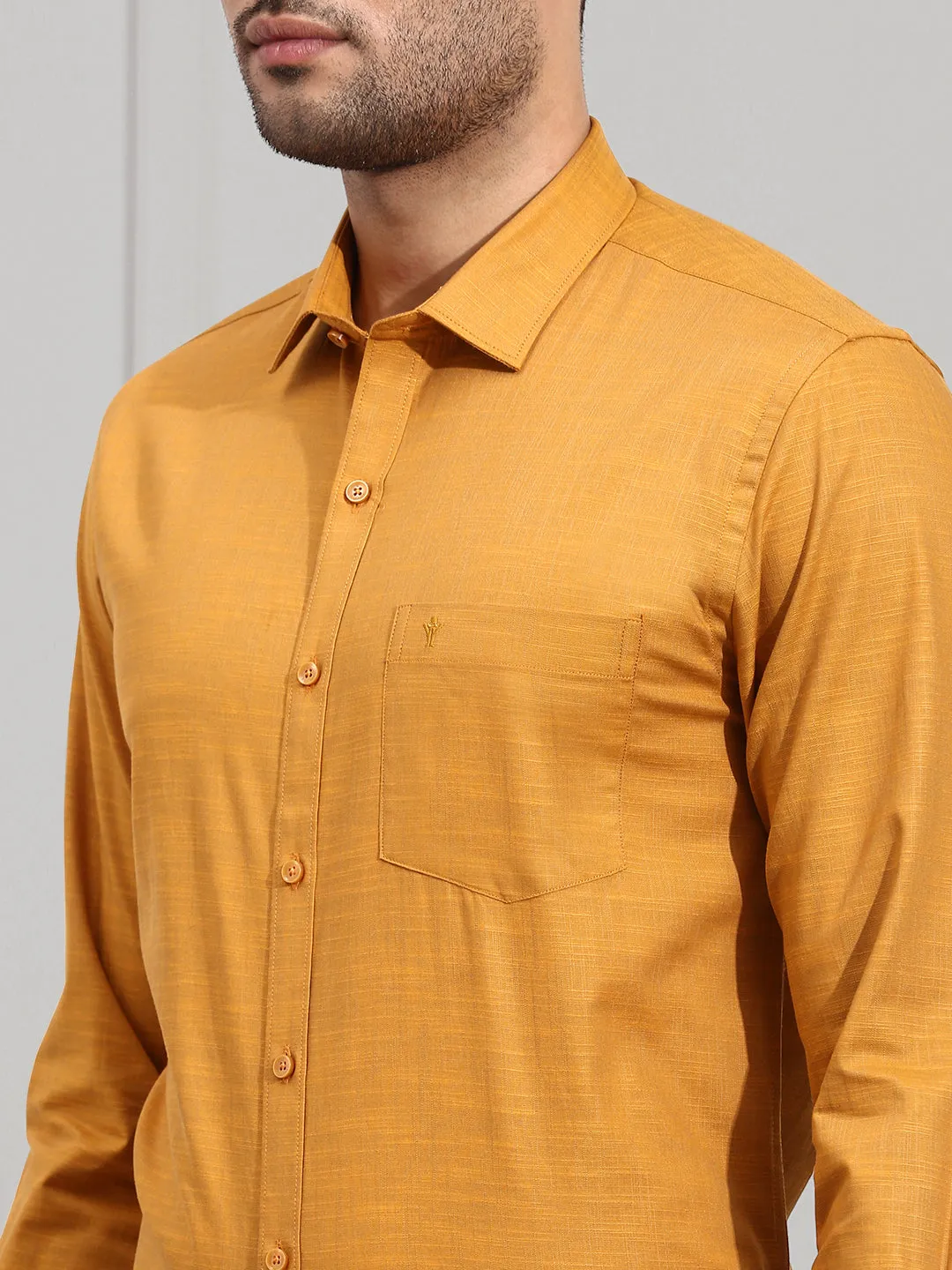 Men 100% Cotton Shirt Yellowish Brown CL2 GT32