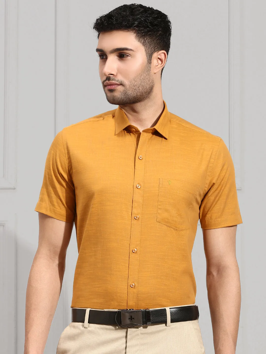 Men 100% Cotton Shirt Yellowish Brown CL2 GT32