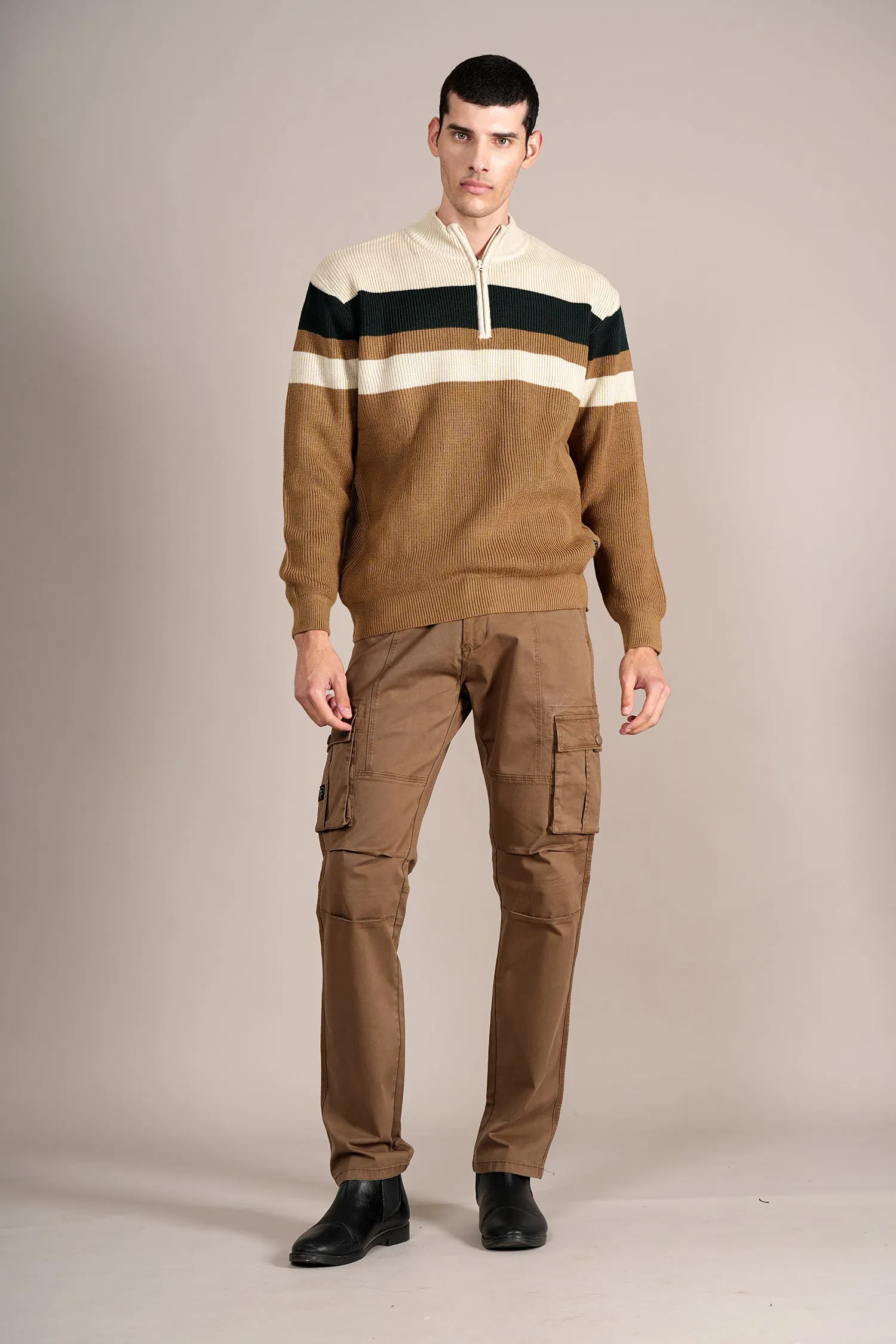 Men Brown Solid Casual Cargo Pant