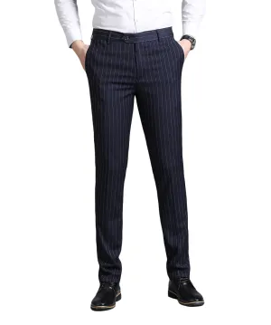 Men's Stripe Casual Slim Fit Pants Dress Pants Navy