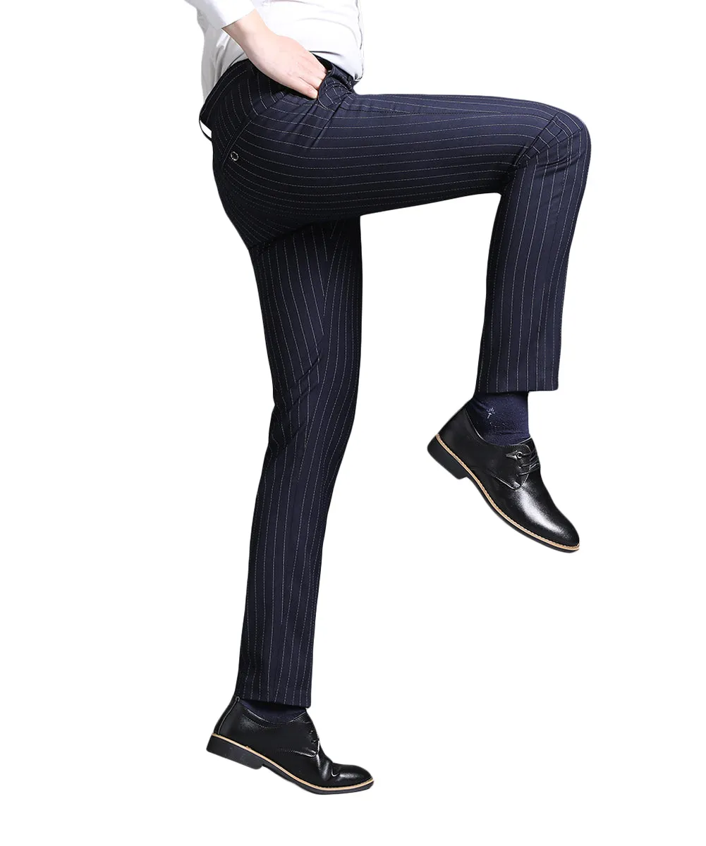 Men's Stripe Casual Slim Fit Pants Dress Pants Navy