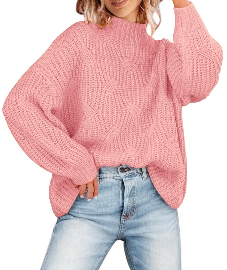 MEROKEETY Long Sleeve Mock Neck Oversized Chunky Sweater