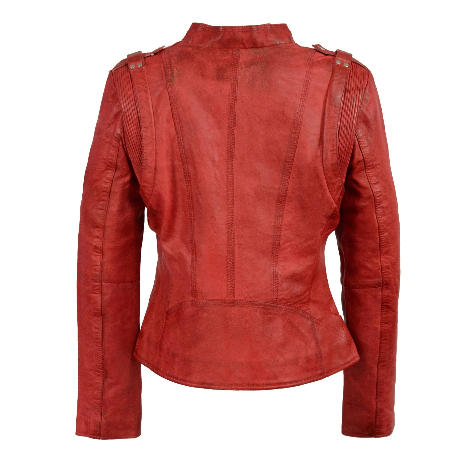 Milwaukee Leather-SFL2845-Ladies Distressed Red Leather Motorcycle Jacket  Look with Asymmetrical Zipper