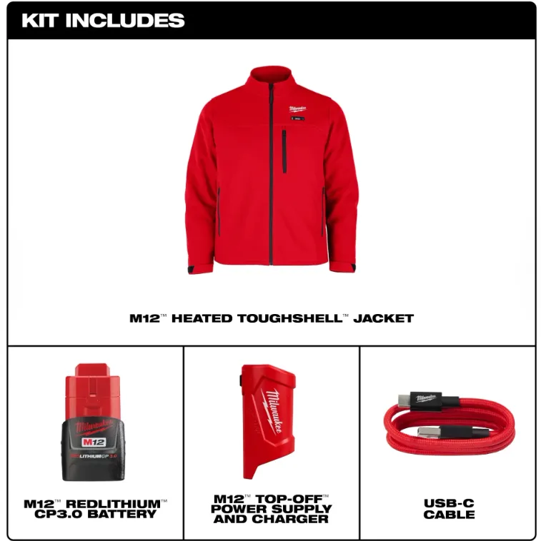 Milwaukee M100R M12™ Heated TOUGHSHELL™ Jacket with Battery - Red