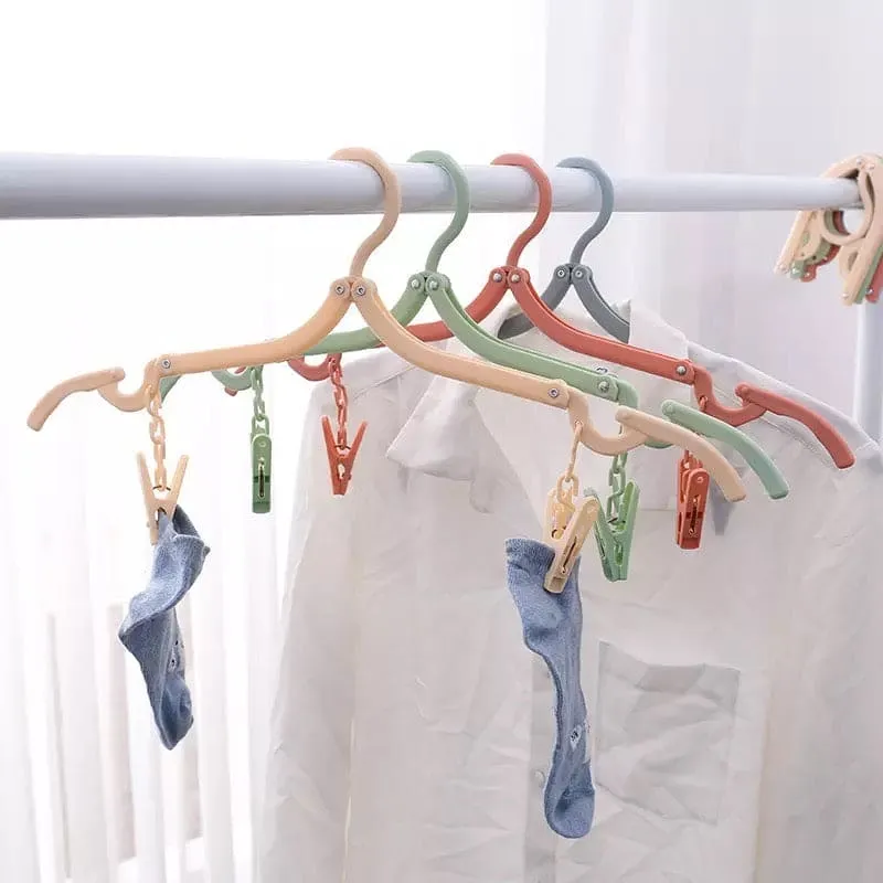 Multi Fold Travel Hanger, Portable Outdoor Non-Slip Hanger, Clothespin Towel Sock Storage Organizer, Clothes Hanger with Clips, Portable Plastic Display Hangers, Coats Hanger, Folding Clothing Organizer