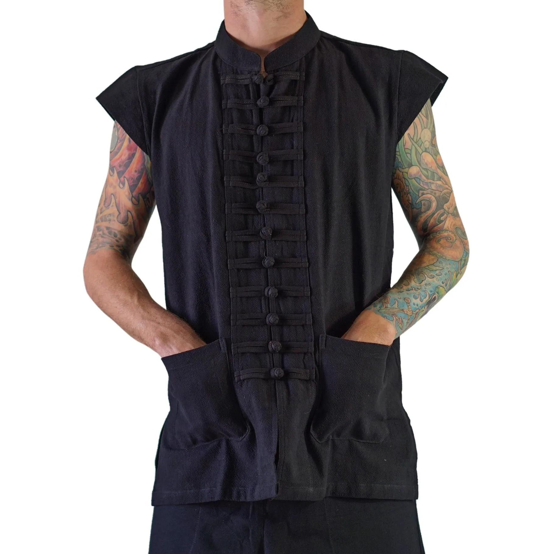 'Naval' Pirate Vest - Plain Cotton - Black