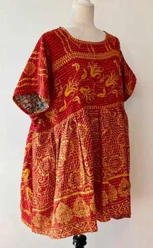 NEW Artisan Quilt Mini Dress. Comfortable, Soft, and Very Chic In Rust