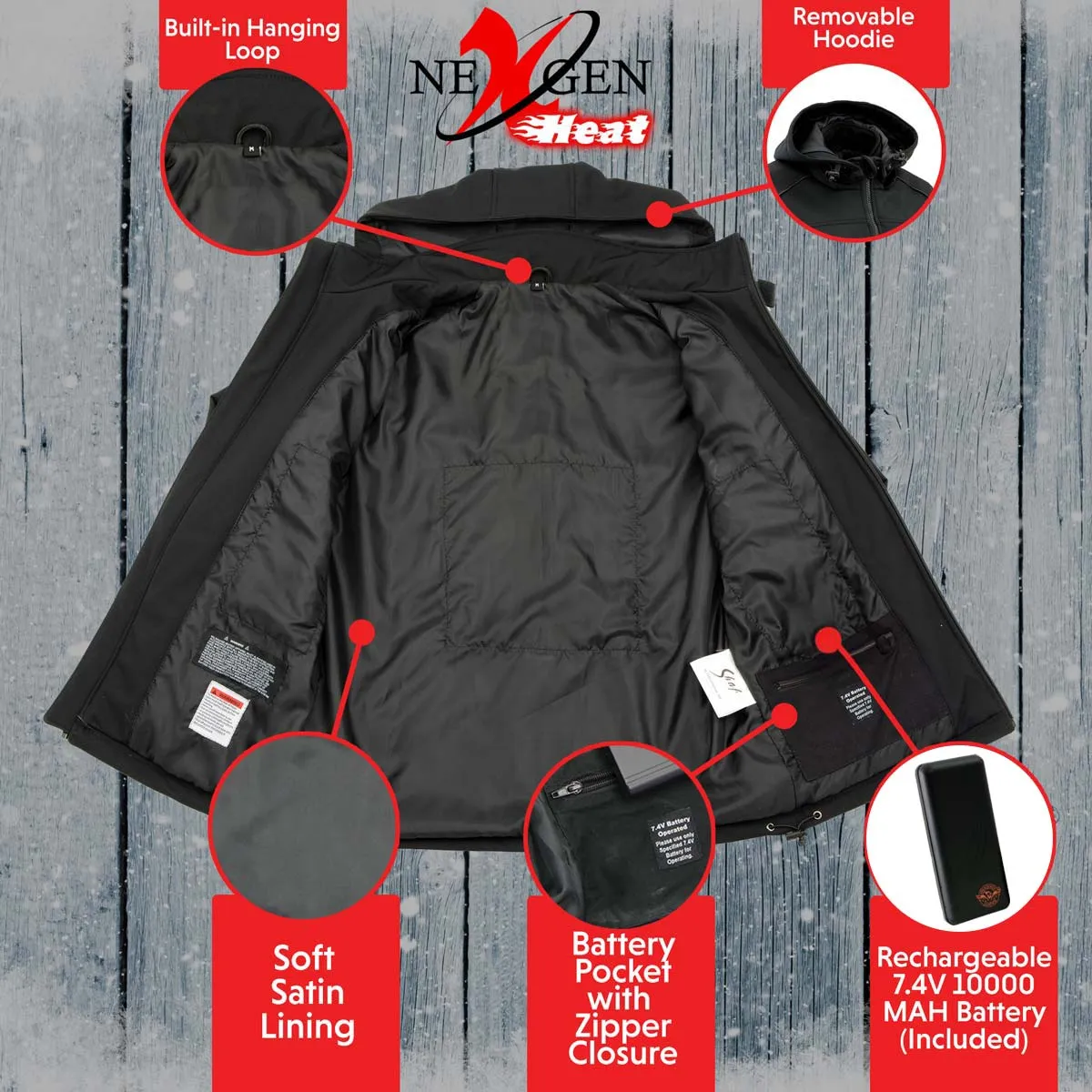 Nexgen Heat NXL2767SET Women's Black Ruffled Heated Soft Shell Jacket