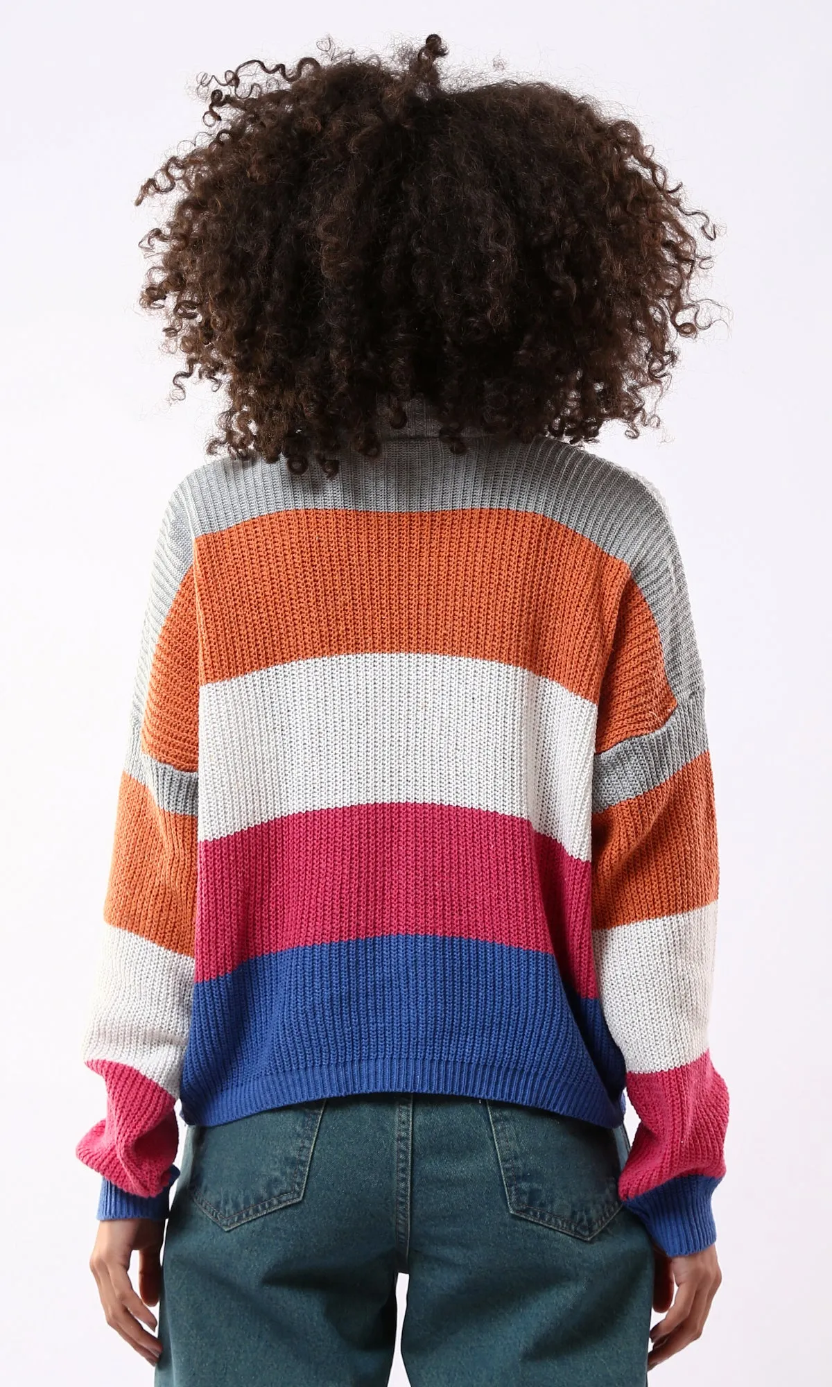 O173663 Colorful Chunky Knit Mock Neck Pullover