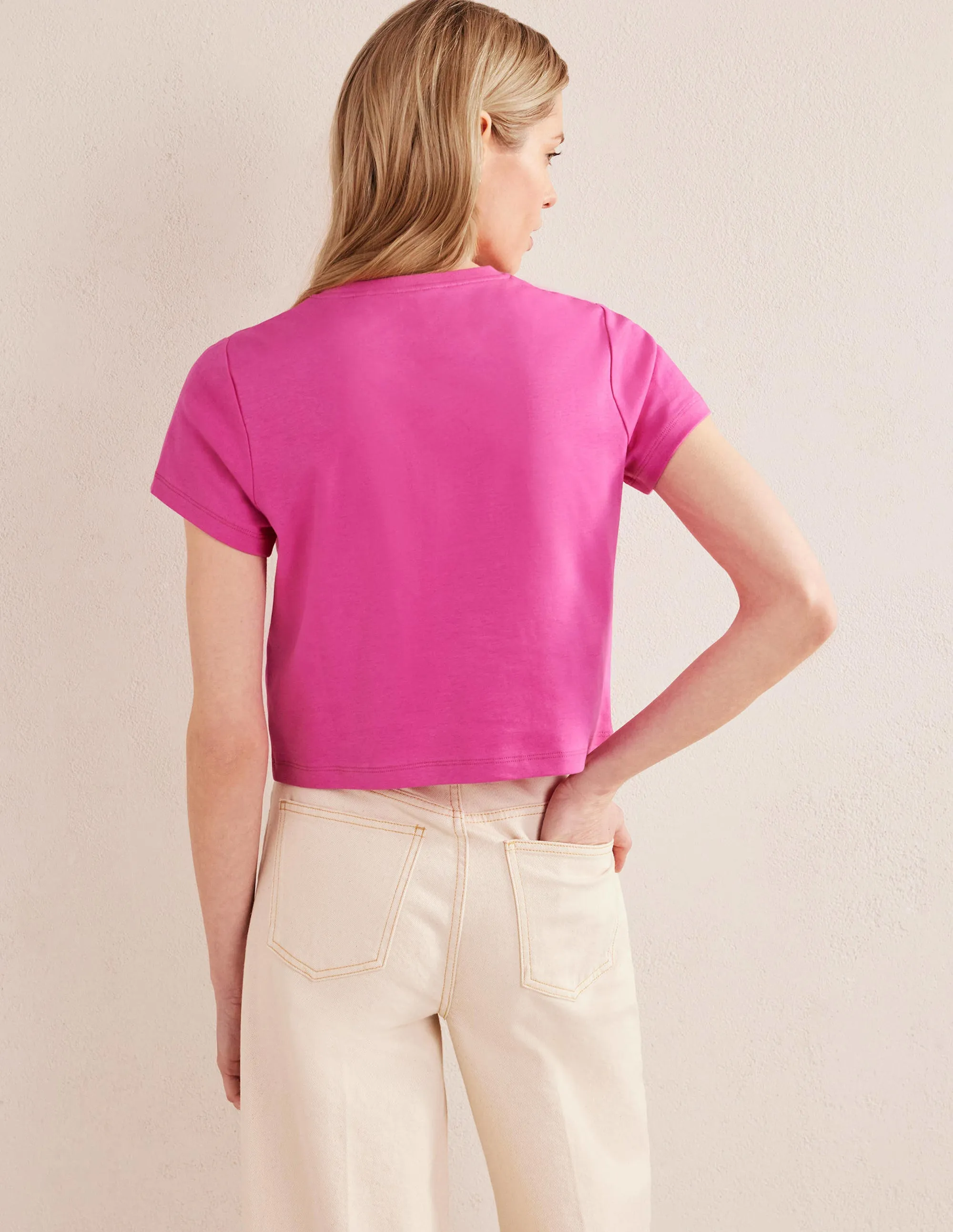 Perfect Cotton Cropped T-Shirt-Fuchsia Fedora