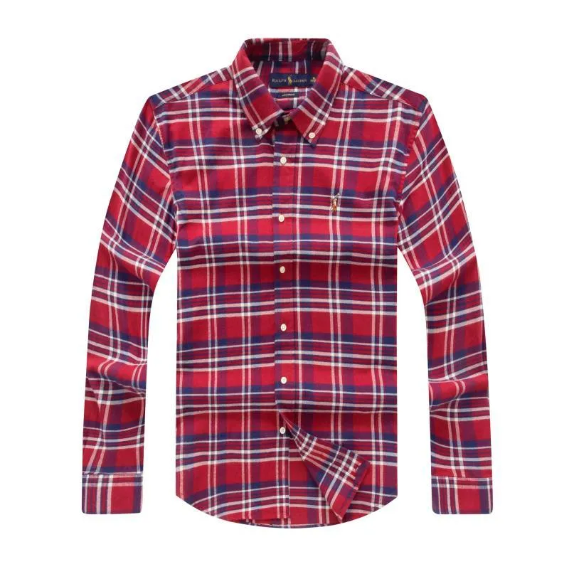 PRL Long Sleeves Striped Oxford Shirt-Red