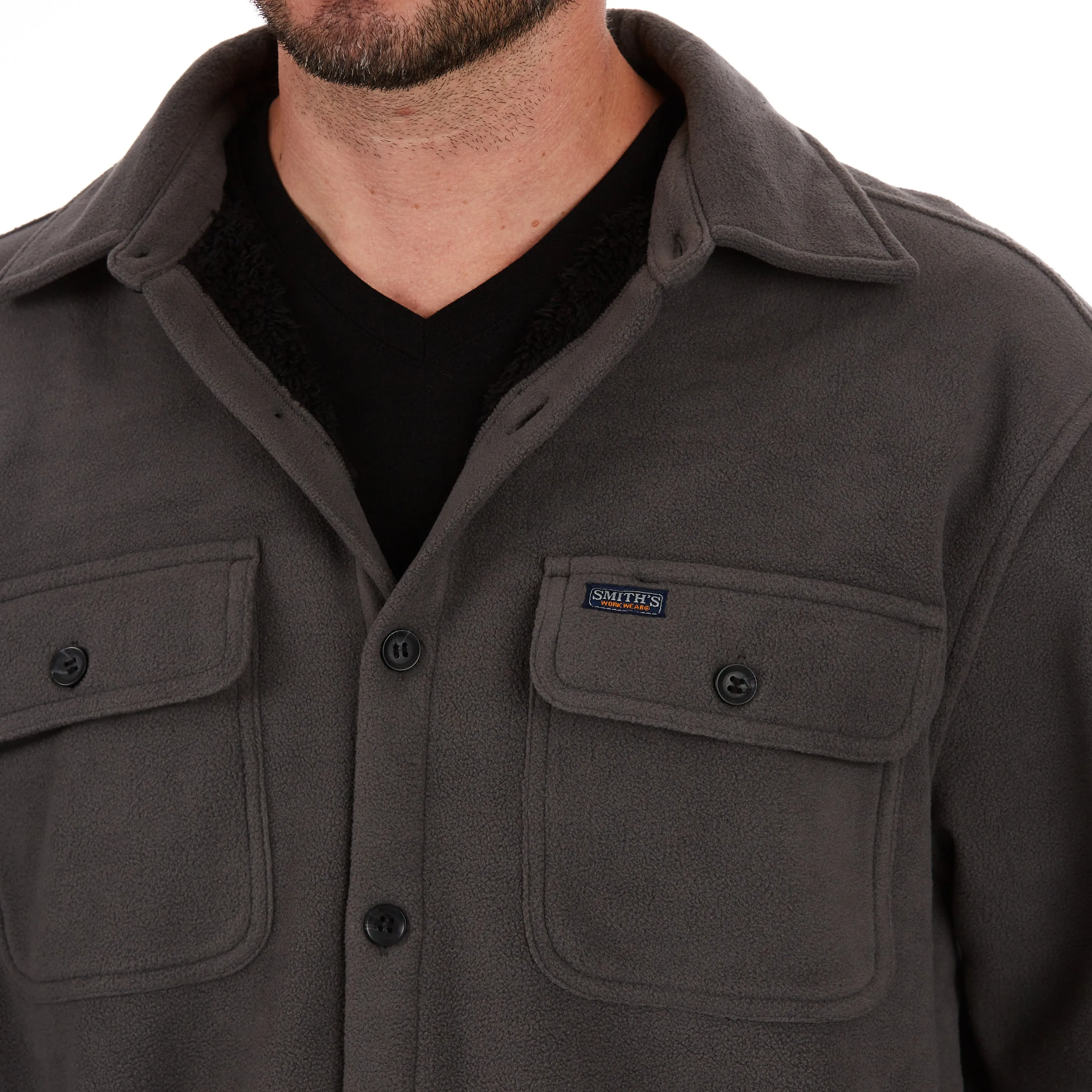 SHERPA-LINED FLEECE SHIRT JACKET