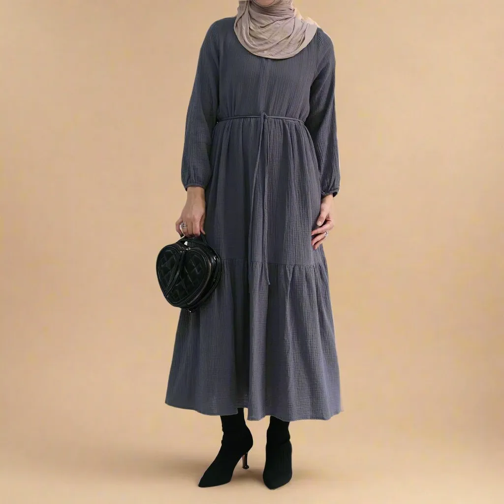 Sophie Comfortable cotton dress with  a belted waist