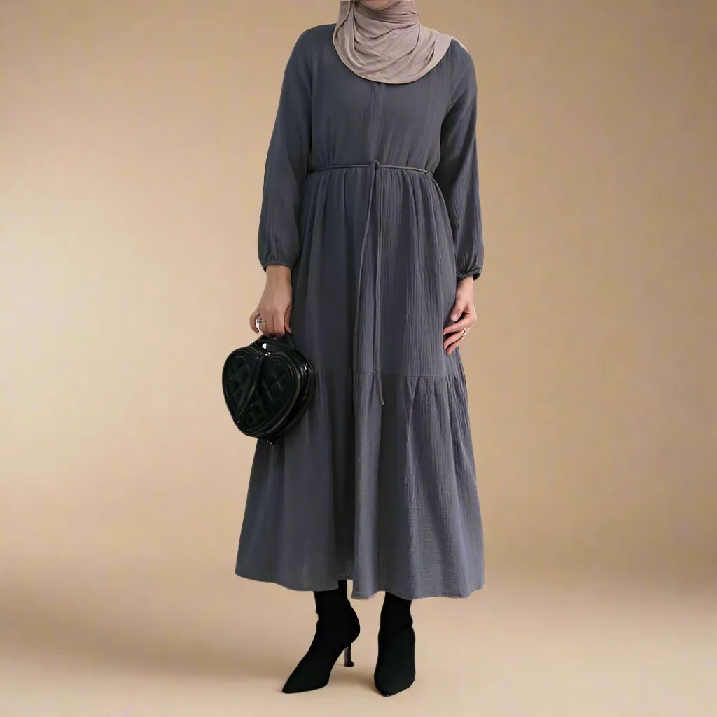 Sophie Comfortable cotton dress with  a belted waist