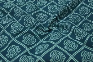 Teal Cotton Cambric Block Printed Fabric