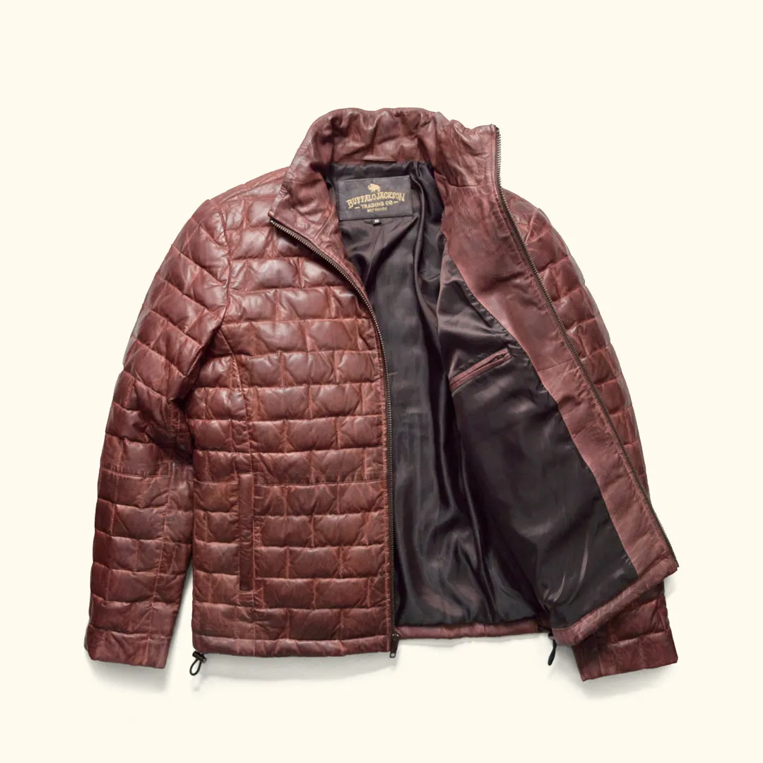 Teton Leather Light Down Jacket | Mahogany Brown