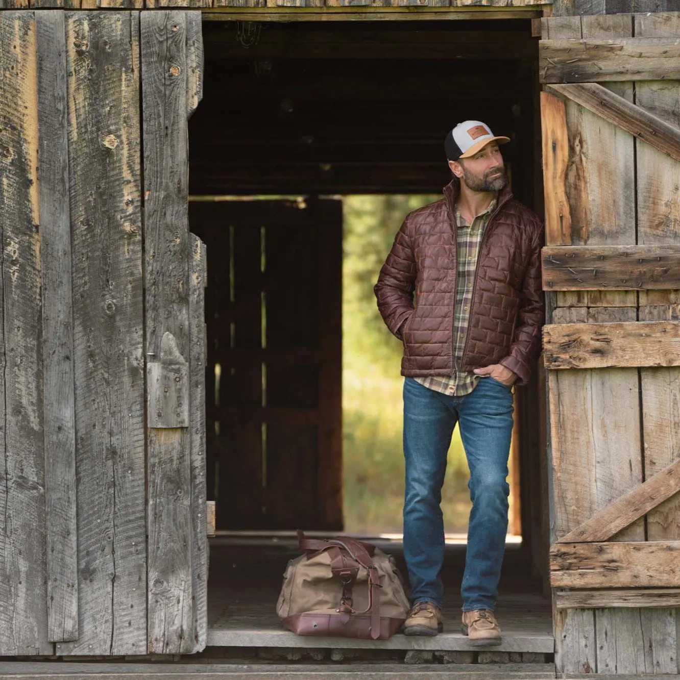 Teton Leather Light Down Jacket | Mahogany Brown