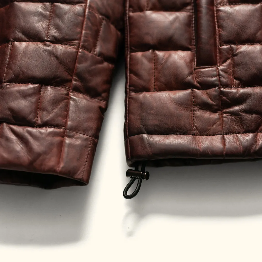 Teton Leather Light Down Jacket | Mahogany Brown