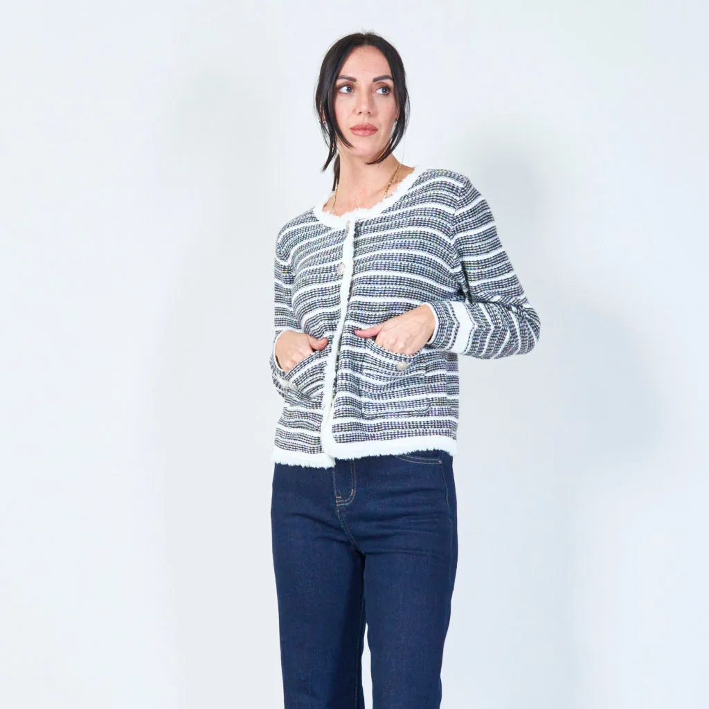 Textured striped cardigan with button details wholesale